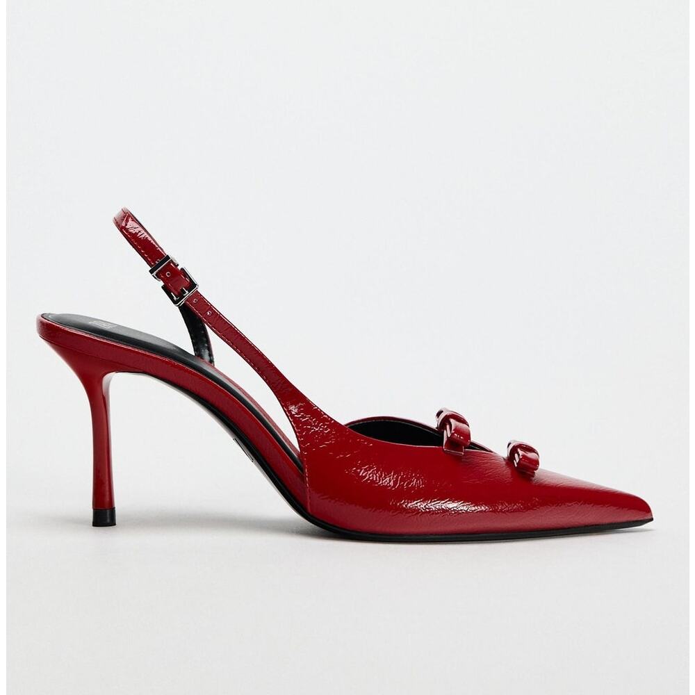 Zara Red Bow Slingback Heels Pointed Toe NWT - Picture 16 of 16
